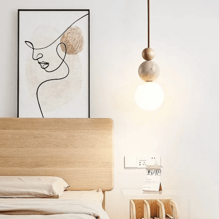 Moderne Hängelampe Travertin & Mahagoni