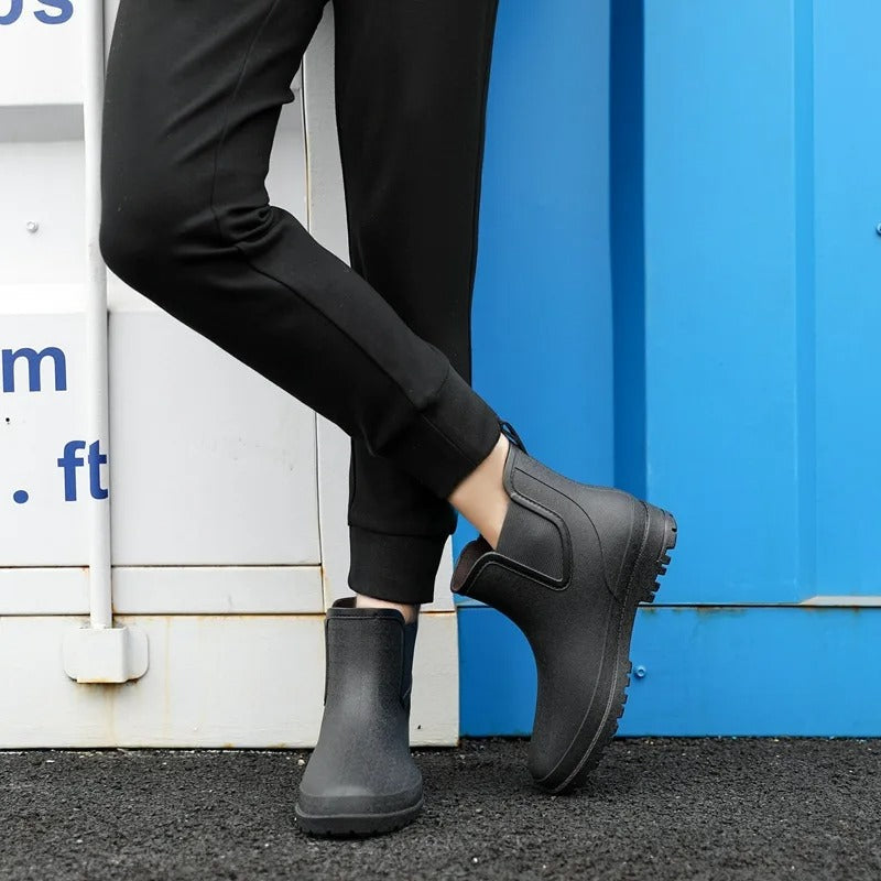 Classic women's waterproof Chelsea platform ankle boots. Stylish slip-on rain boots for all wet weather.