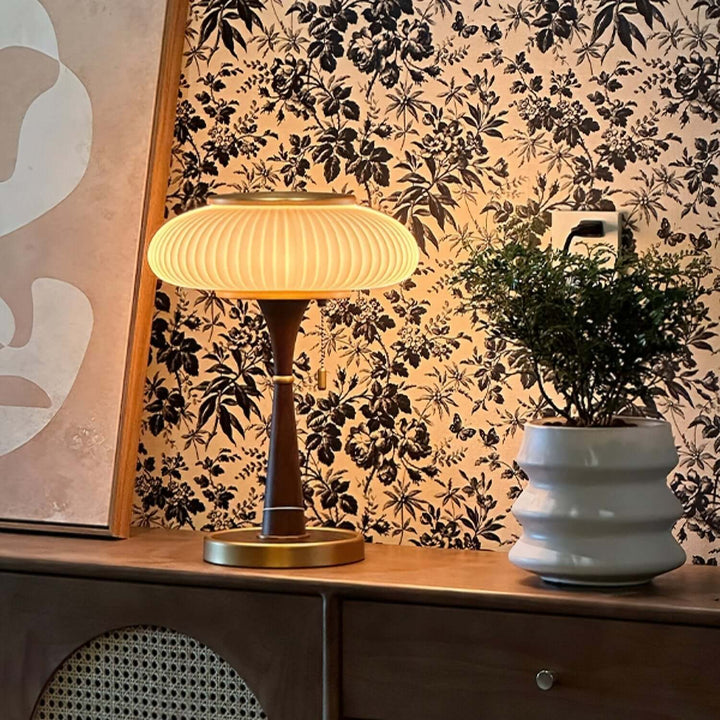 Designer Tischlampe Modern Holz & Metall 36cm