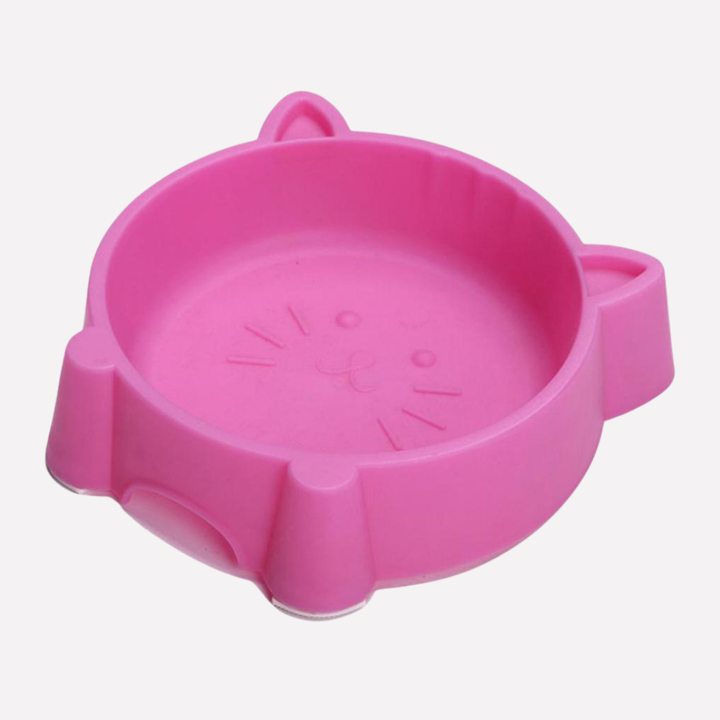 Eco-friendly cat face bowl with non-slip base for pet food or water, sustainably made.