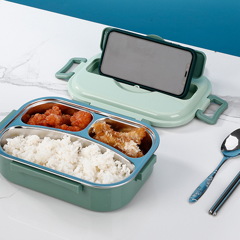 "Edelstahl Thermo-Lunchbox mit 3/4 Fächern, langlebig, stilvoll, unterteiltes Design, frische Speisen unterwegs"