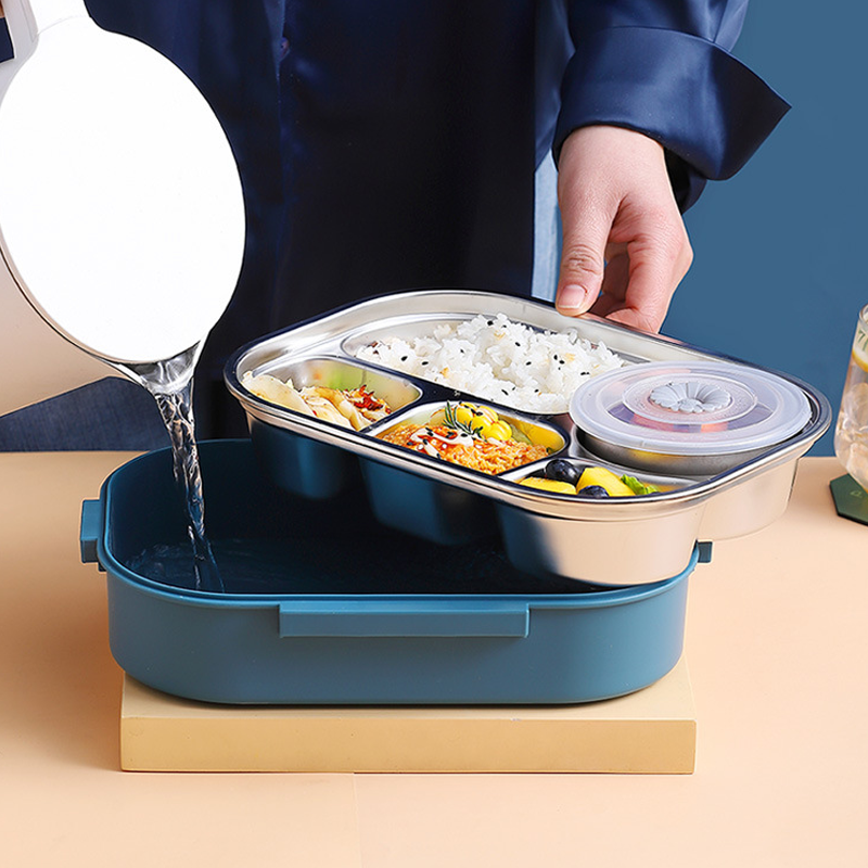 "Edelstahl Thermo-Lunchbox mit 3/4 Fächern, langlebig, stilvoll, unterteiltes Design, frische Speisen unterwegs"
