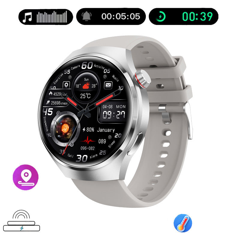 "Edle GT4 Pro Smartwatch für Herren, rundes AMOLED Display, schwarz mit IP68-Schutz, ideal für stilbewusste Technikliebhaber.