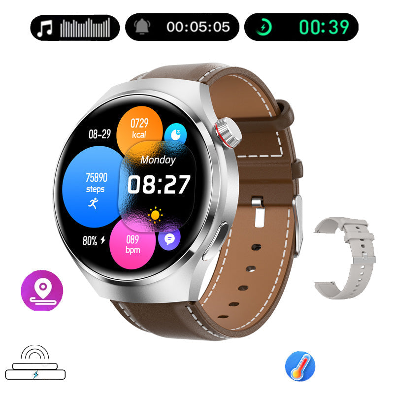 "Edle GT4 Pro Smartwatch für Herren, rundes AMOLED Display, schwarz mit IP68-Schutz, ideal für stilbewusste Technikliebhaber.
