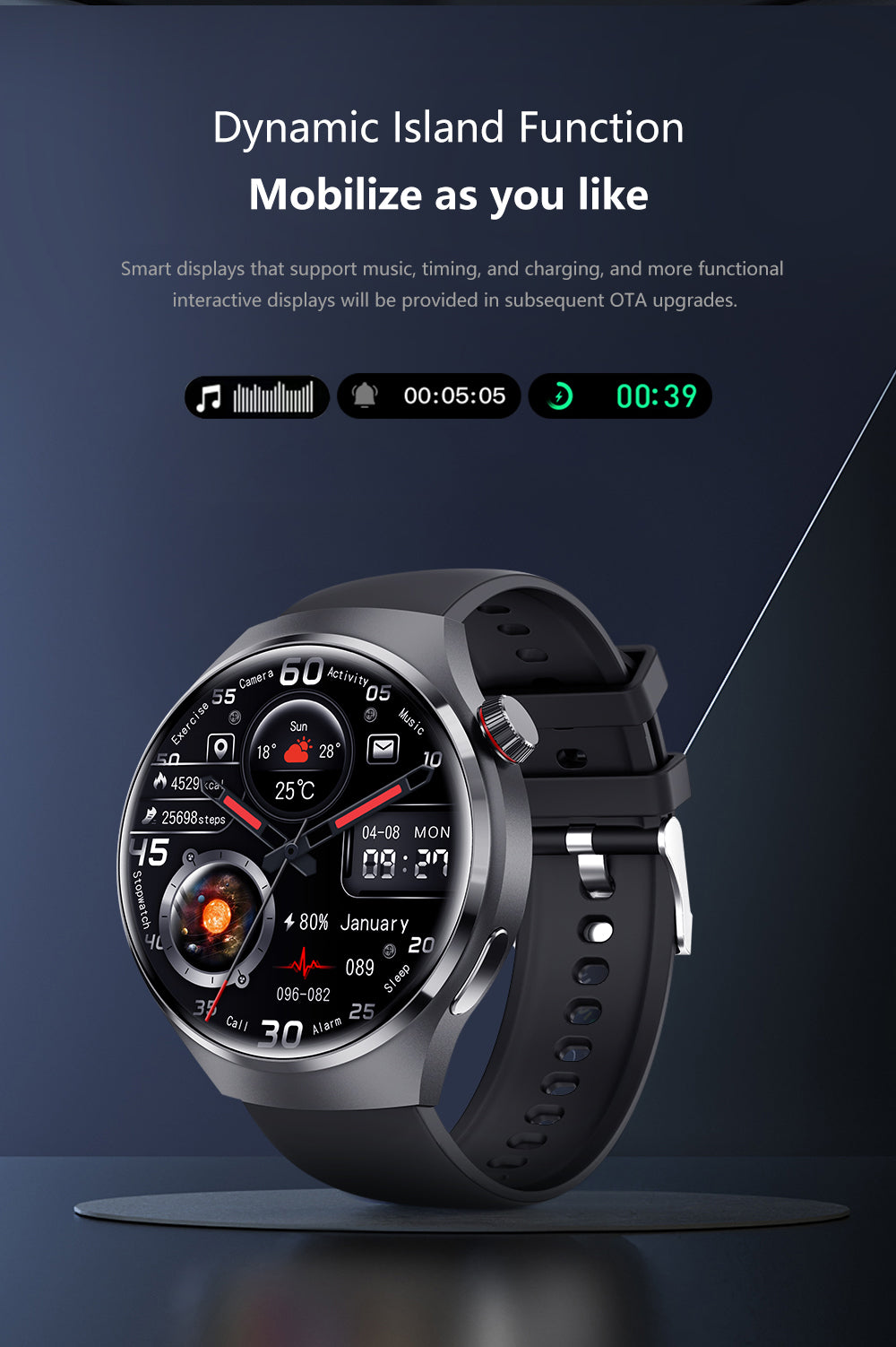 "Edle GT4 Pro Smartwatch für Herren, rundes AMOLED Display, schwarz mit IP68-Schutz, ideal für stilbewusste Technikliebhaber.