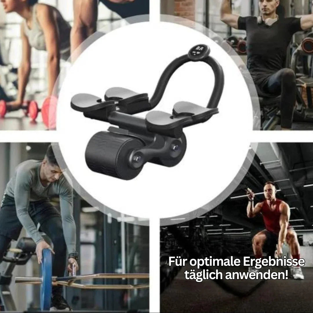 Effektiver Bauchtrainer in Schwarz mit rutschfesten EVA-Griffen für intensives Core-Training zu Hause und unterwegs.