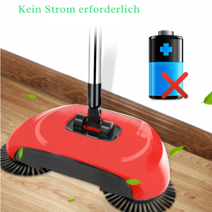 "Effizienter 2-in-1 Staubsauger Besen, blau und rot, ergonomisch, multifunktional, Besen und Wischer in einem, stromlos."