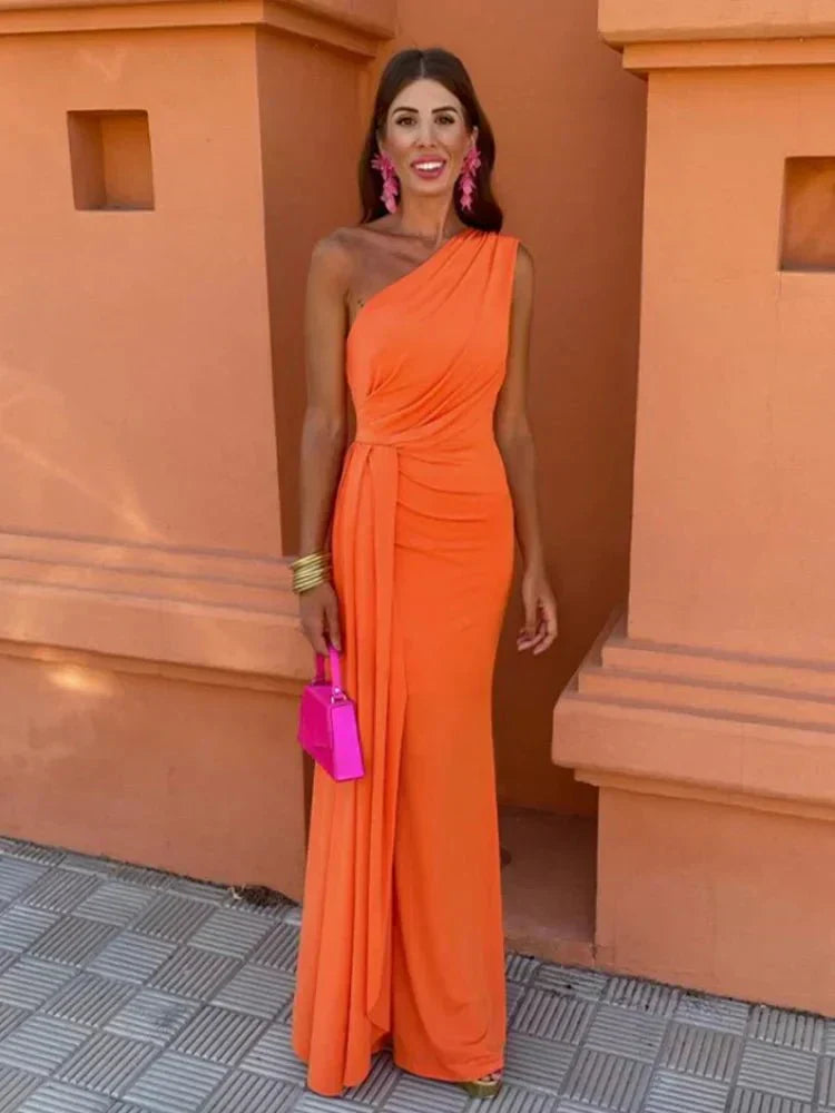 Elegant A-line wedding guest dress for women, sleeveless and flattering. Perfect for special occasions & formal parties.