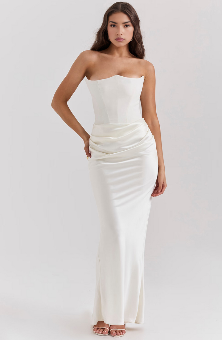 Timeless black strapless elegant dress, a corset maxi gown for various special occasions.