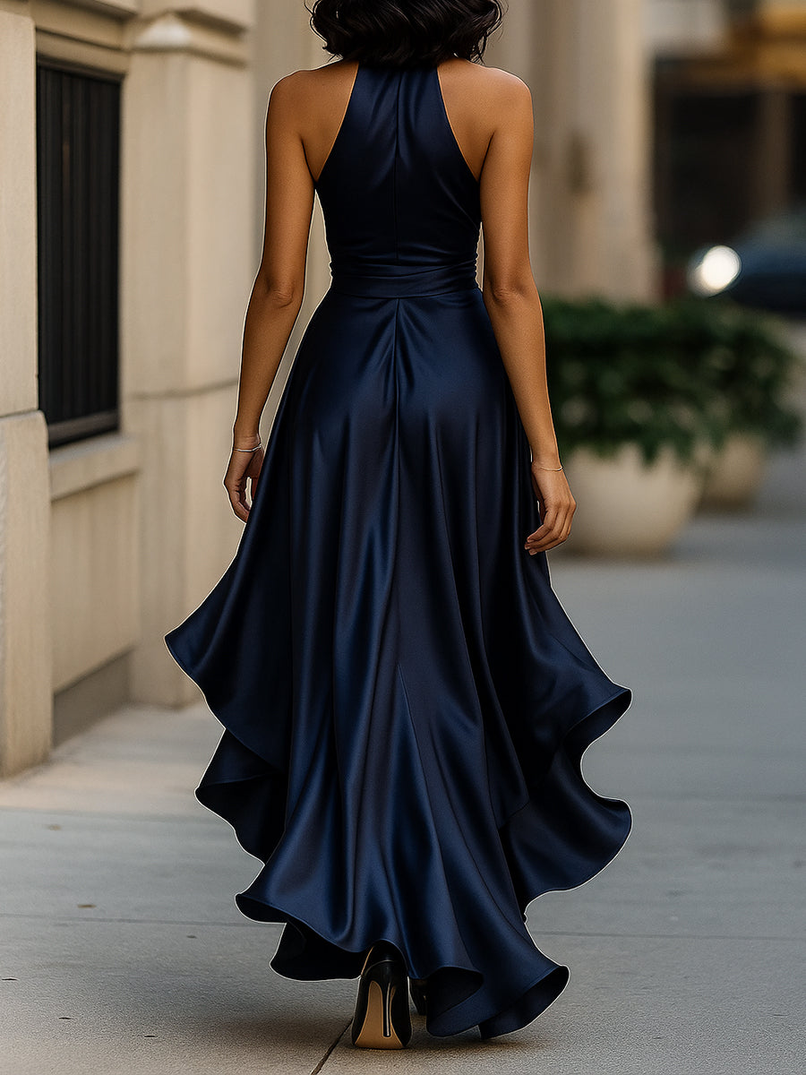 Glamorous women's wrap maxi dress, V-neck, ideal for cocktail parties or as a wedding guest.