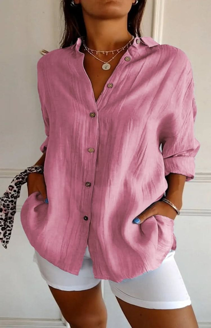 All-season women's elegant long sleeve blouse, versatile chic top for sophisticated everyday outfits.