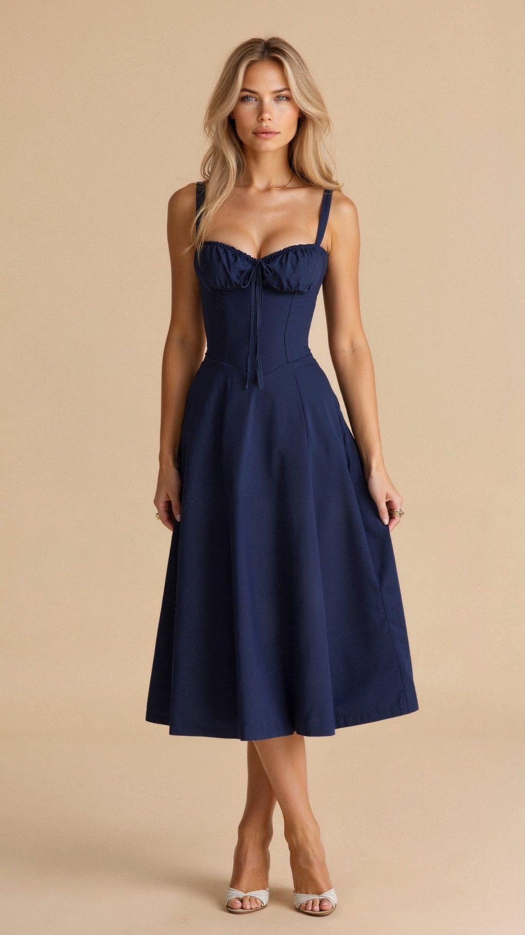 Formal floral corset midi dress, a stunning choice for cocktail events and sophisticated evening wear.