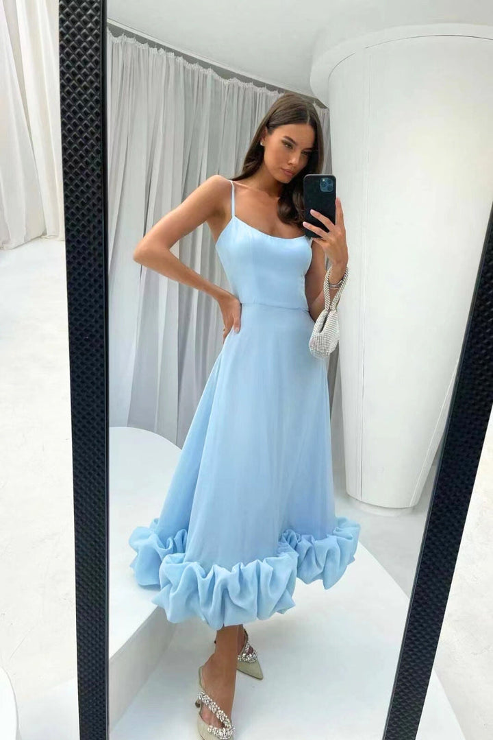 Elegant women's flowy scoop-neck maxi dress, perfect as a chic wedding guest dress or formal evening wear.