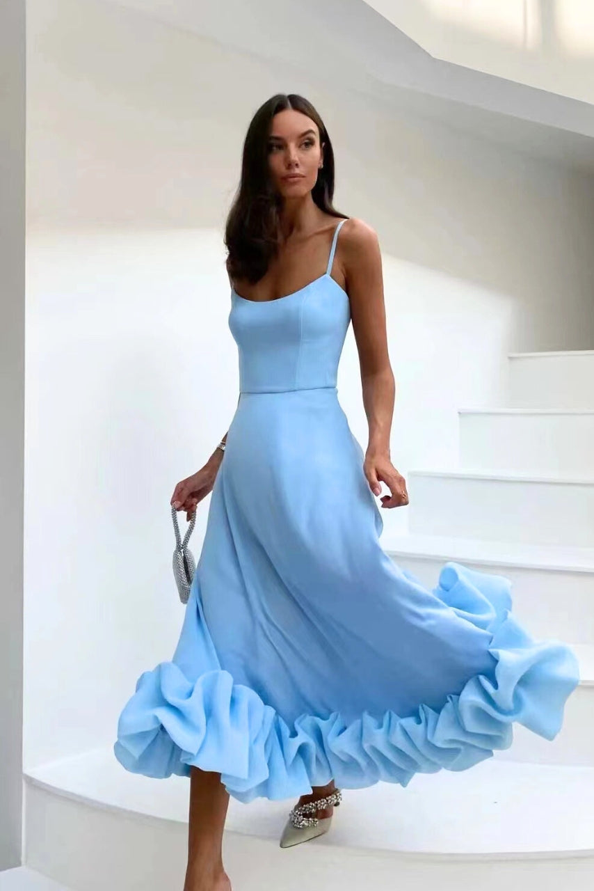 Women's elegant scoop-neck flowy maxi dress, perfect for wedding guests, formal events, or special occasions.