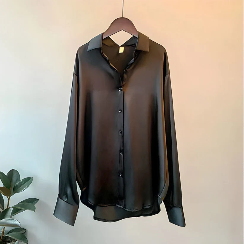Stylish women's long sleeve blouse, elegant design for professional office wear, work, and everyday fashion.