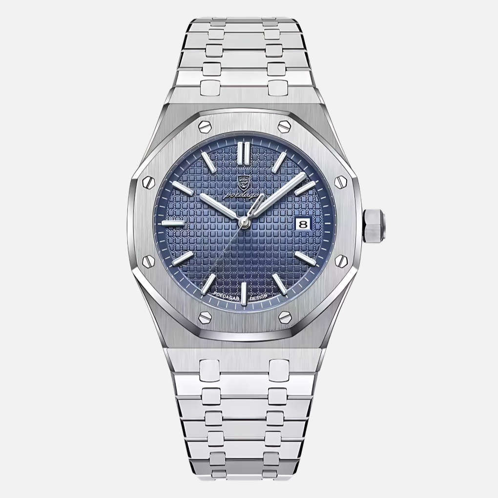 Elegant men's quartz dress watch, sophisticated & durable. Features a classic Roman numeral dial, water resistant timepiece.
