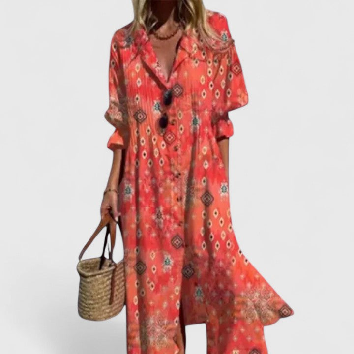 Bohemian women's maxi dress, a chic and flowy long dress offering all-day comfort for summer, casual, or vacation wear.