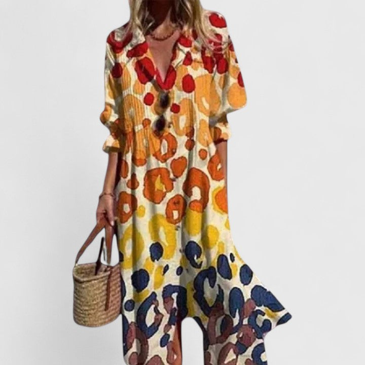Stunning women's boho maxi dress with elegant details, perfect as a long summer dress for chic and casual occasions.