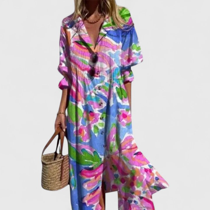 Women's elegant boho maxi dress, a perfect long summer dress for vacations, beach trips, or stylish casual outings.