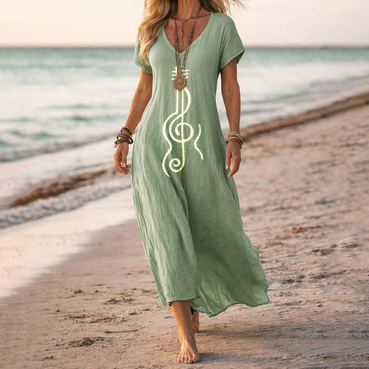 Vibrant floral V-neck boho maxi dress for women, a comfortable and chic choice for summer & travel.