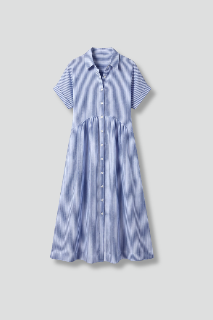 Elegant women's button-front midi dress with stylish collar design. Versatile for office or casual wear.