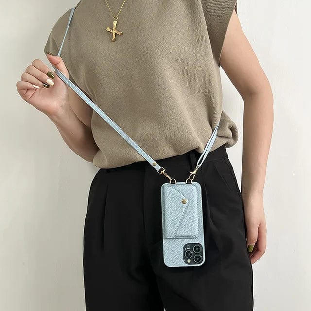 Stylish hands-free women's phone holder bag. Mini crossbody with integrated wallet & card slots.