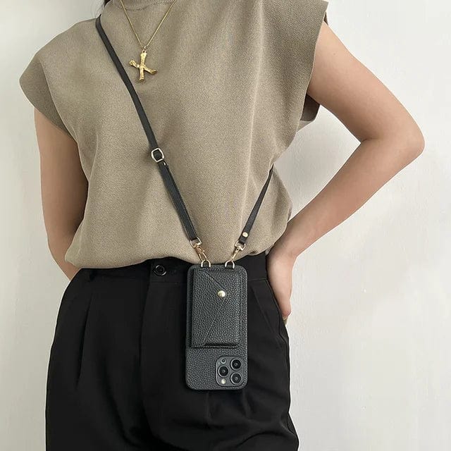 Women's compact phone bag & wallet combo. Crossbody design, multiple card holders, elegant accessory.