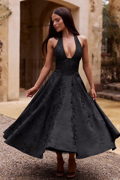Women's evening wear: elegant floral midi dress, perfect for special occasions & parties.