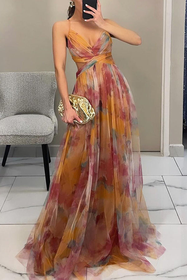 Sleeveless floral maxi dress. Elegant women's summer fashion, a romantic spring style for any special event.