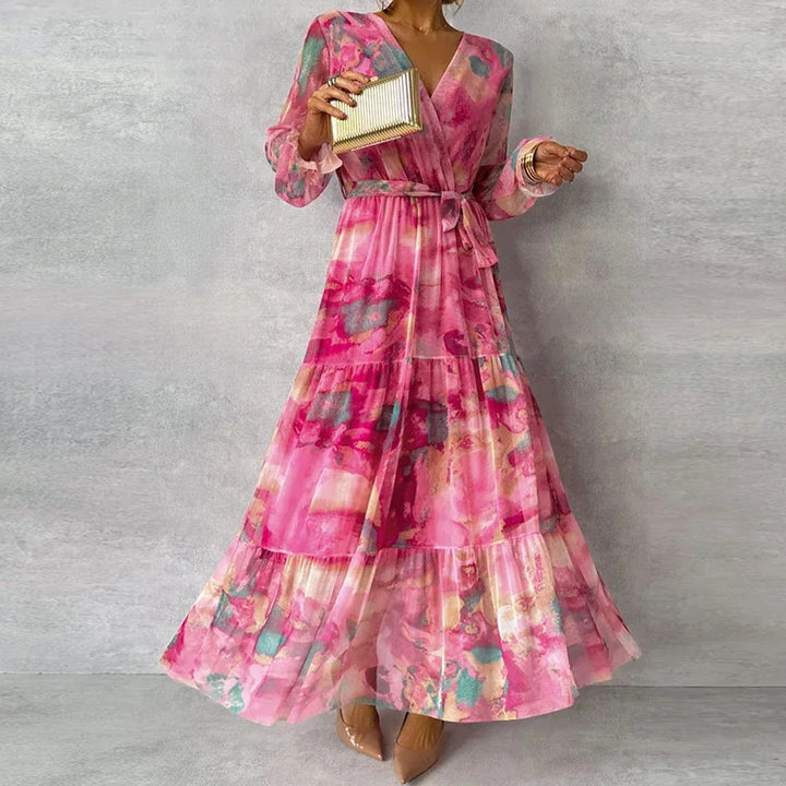 Stylish women's floral maxi dress, classic elegant design, perfect long flowing dress for summer & occasion.