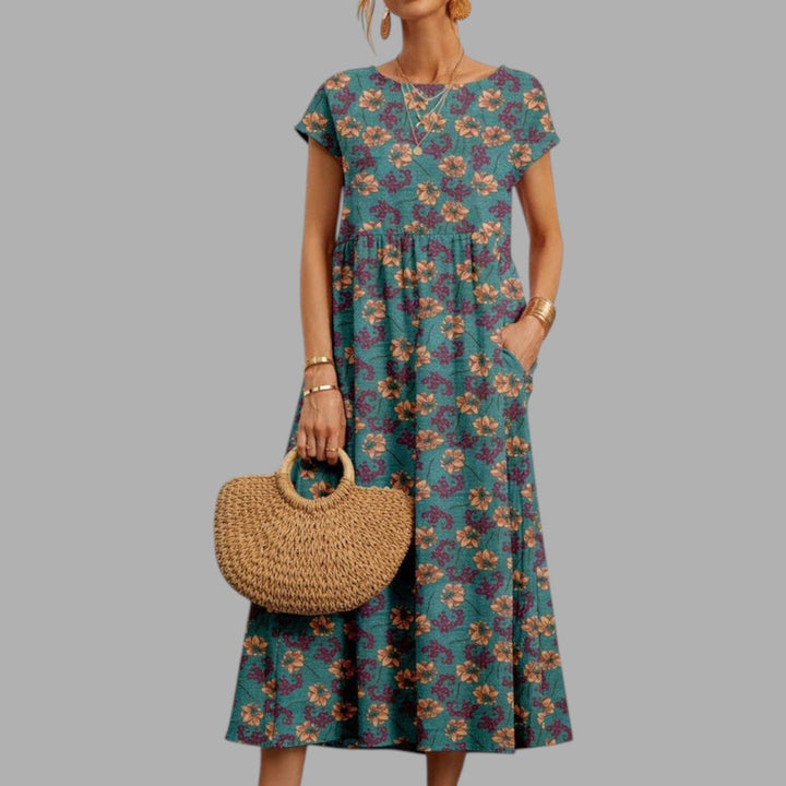 Chic women's floral midi dress, an elegant choice for parties, summer gatherings, or special events.