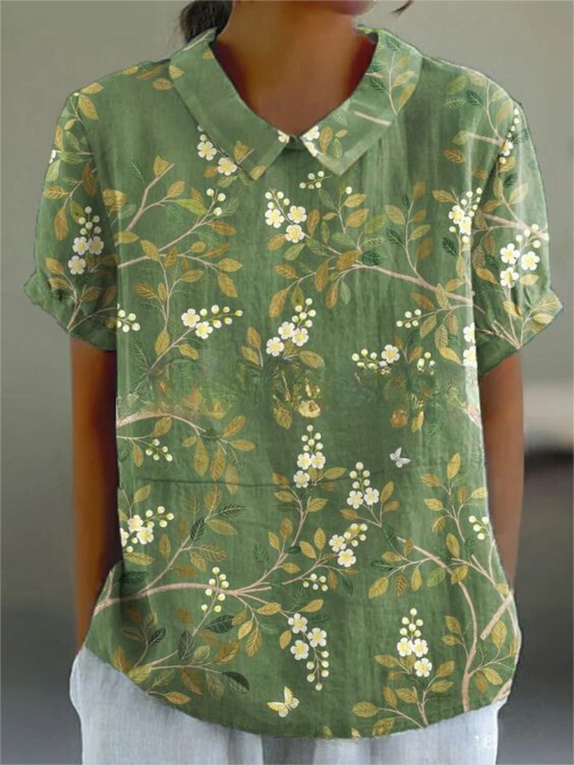 Effortless spring floral print top for women, a stylish long sleeve blouse for versatile everyday wear.