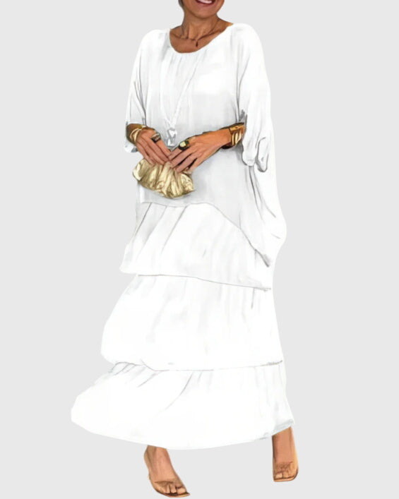Elegant women's formal maxi dress, half-sleeve, collared & button-up, for sophisticated events.