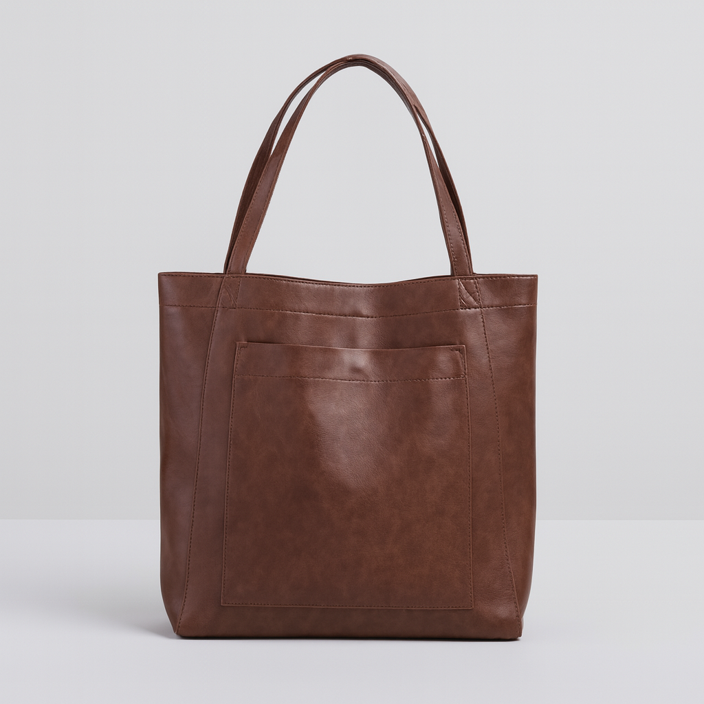 Spacious & elegant women's large tote bag for everyday carry. Brown shoulder bag with practical exterior pocket.