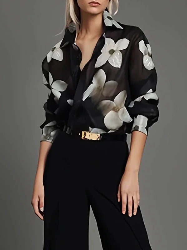 Elegant women's long-sleeve blouse for office wear. Sophisticated and comfortable work top, available in plus size.