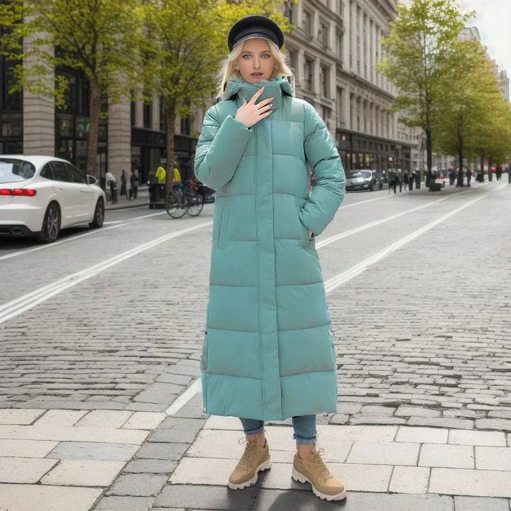 Women's durable long winter coat, a cozy, stylish, and essential cold-weather jacket.