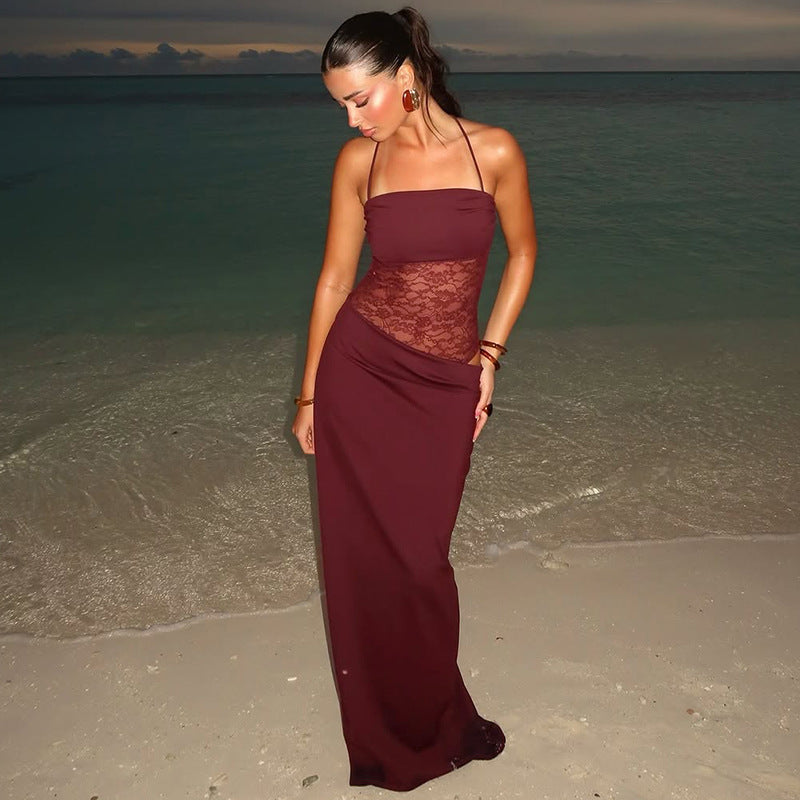 Classy women's lace detail maxi dress, an elegant formal wear option for special occasion events.