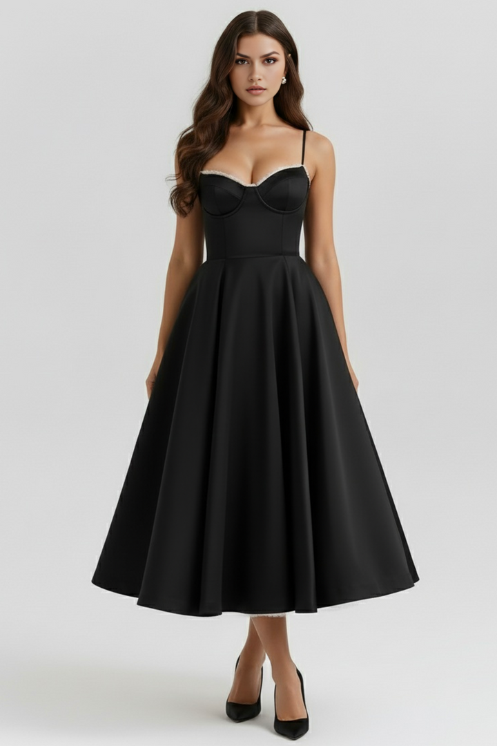 Flattering women's midi dress for special occasions, elegant and versatile for day to night wear.