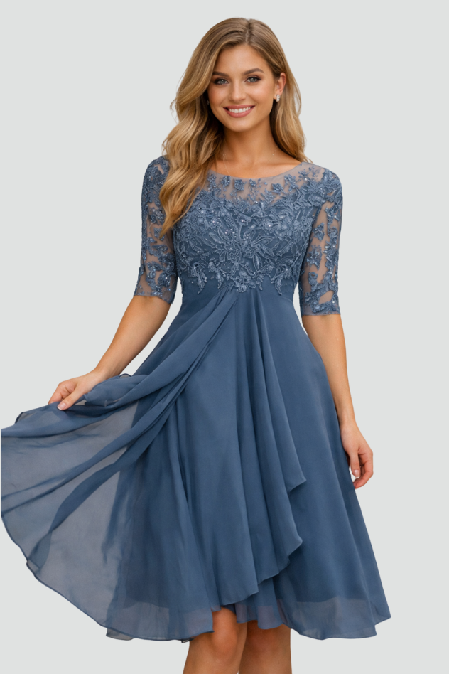 Elegant women's midi evening dress for special occasions. Perfect as a formal party or cocktail dress.