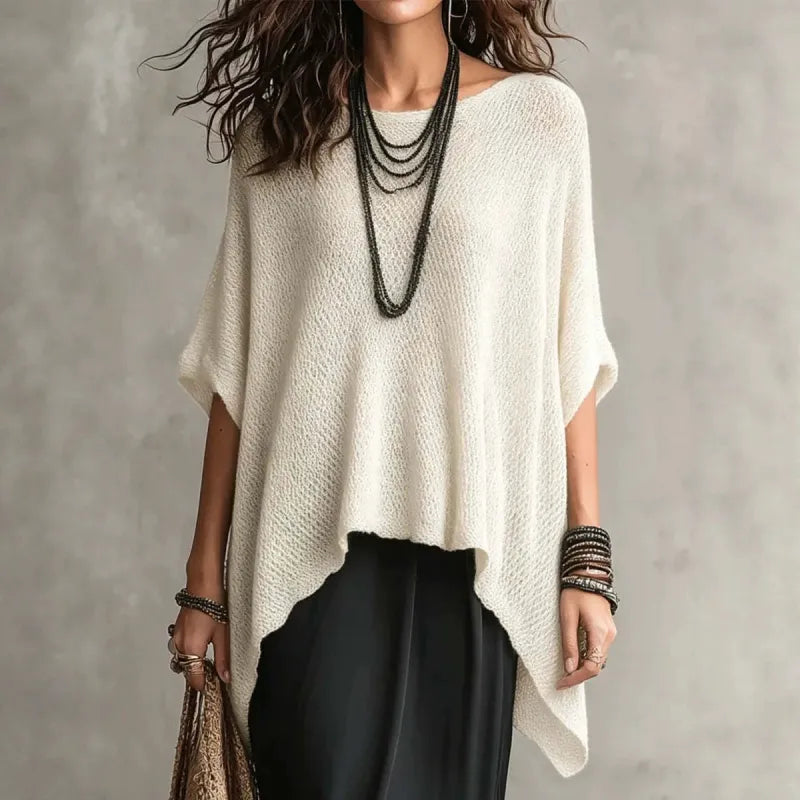 Elegant women's olive green draped boat neck poncho top. Loose fit, comfortable & stylish casual layering tunic pullover.