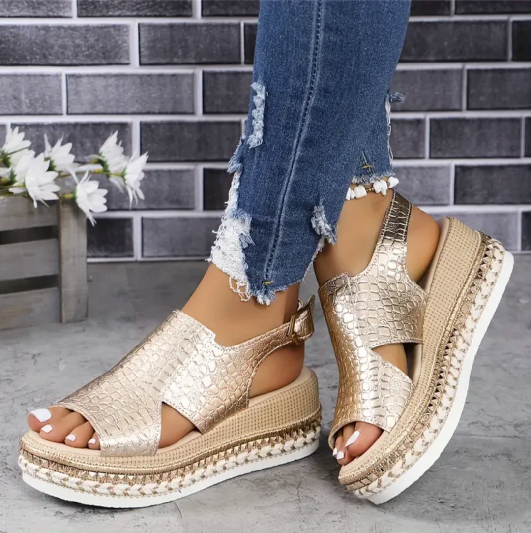Elegant women's orthopedic heeled sandals with arch support for comfortable summer dress wear.