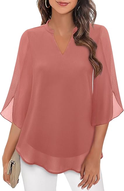Women's elegant relaxed blouse. Stylish long sleeve top for spring fashion, comfortable & versatile.