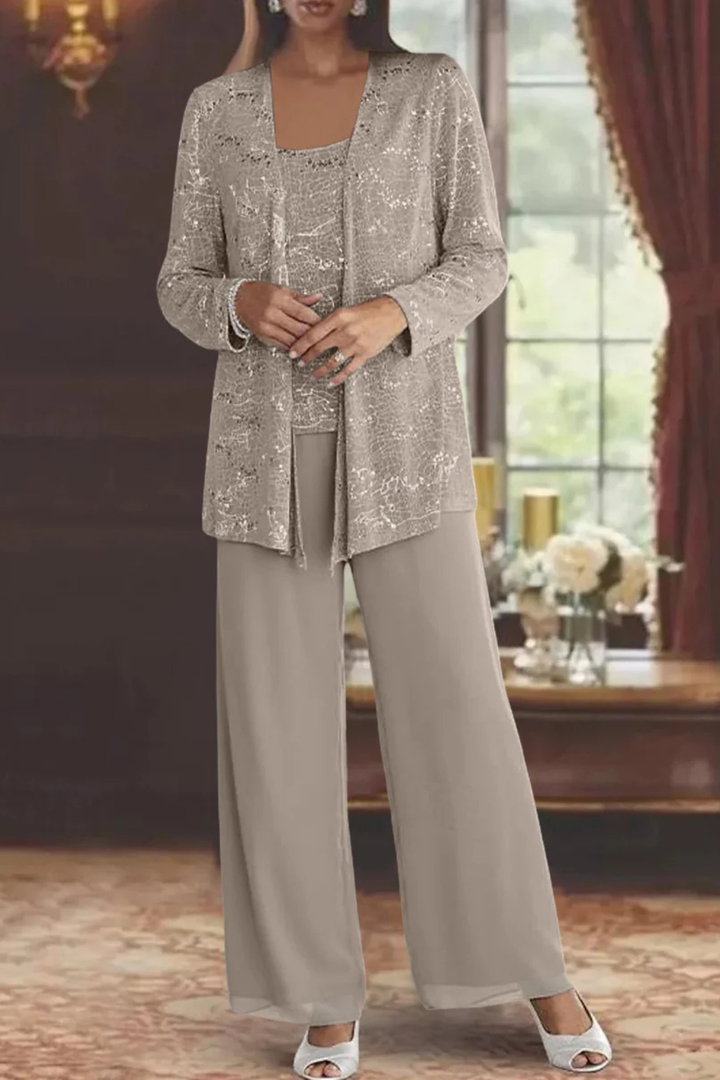Glamorous women's sequin wide-leg 3-piece set. The ultimate elegant suit for any formal event.