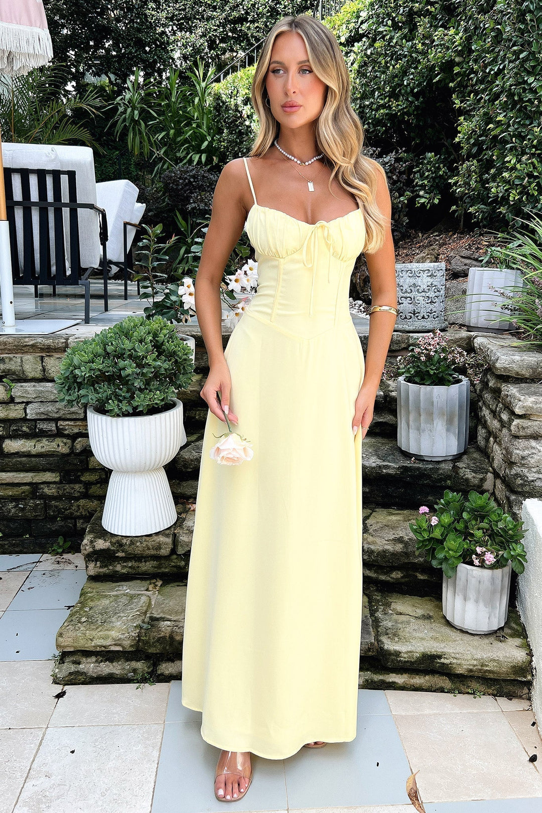 Elegant women's spaghetti strap wrap maxi dress, perfect for evening wear & formal occasions.