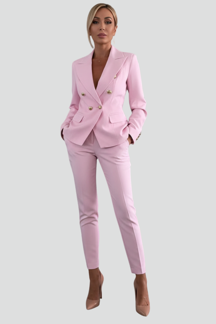 Premium tailored women's elegant suit set, featuring a blazer & straight trousers for formal wear.