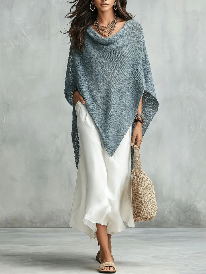 Elegant women's two-piece poncho maxi dress set. Versatile, relaxed fit for all-season casual or day-to-night wear.