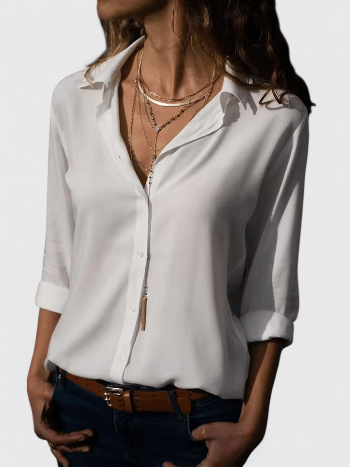 Stylish women's V-neck blouse, a versatile apparel piece for summer fashion or smart office looks.