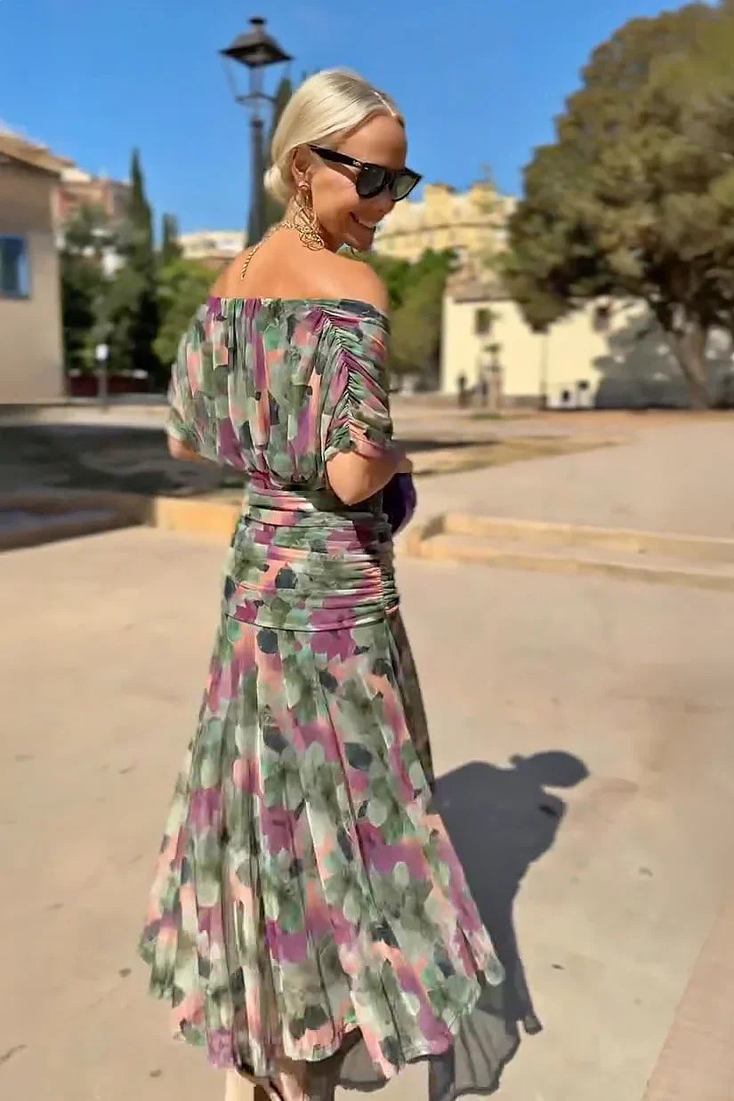Versatile women's long maxi dress with V-neck & flutter sleeves. Elegant for formal or casual events.