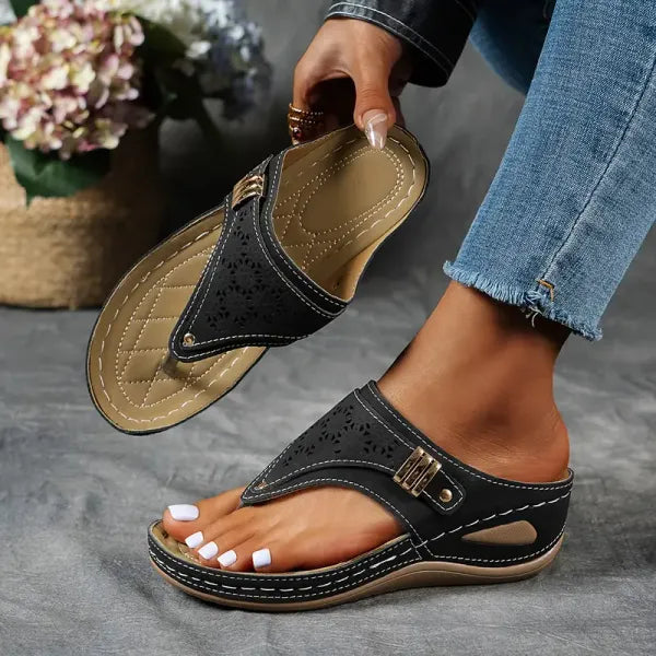 Elegant women's wedge sandals with adjustable straps, offering a comfortable fit for summer & spring casual wear.
