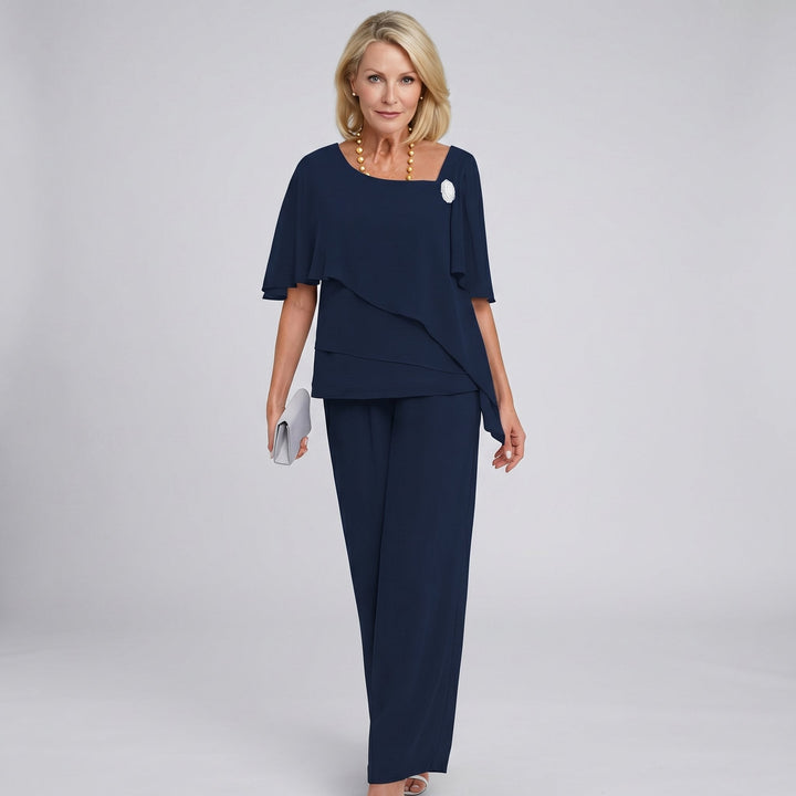 Two-piece women's elegant wide-leg pant and top set for formal occasions, wedding guests & evening wear.